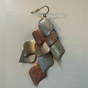 Gold, silver and rose gold dangling earrings